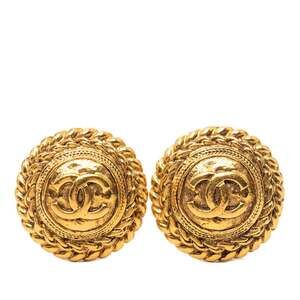 CHANEL Coco Mark Earrings, Gold Plated, Women's,